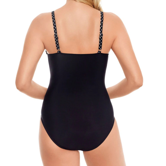 SWIM SOLUTIONS Black Tummy Control High Scoop Neck Mesh One Piece Swimsuit 8 NEW - Picture 2 of 3